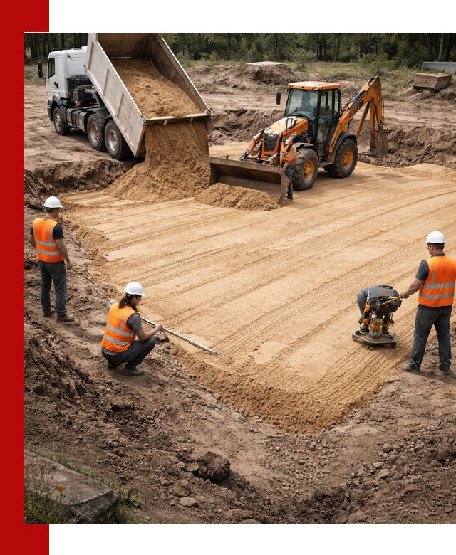 Устройство песчаной подушки для фундаментов и дорог в Орске